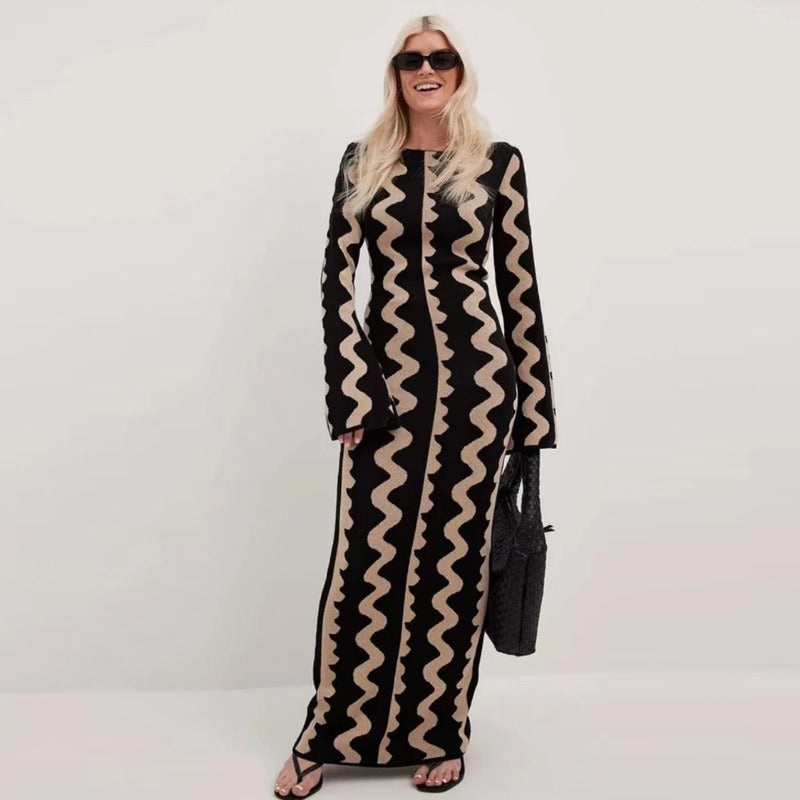 Flare Sleeve Knitted Dress Women's
