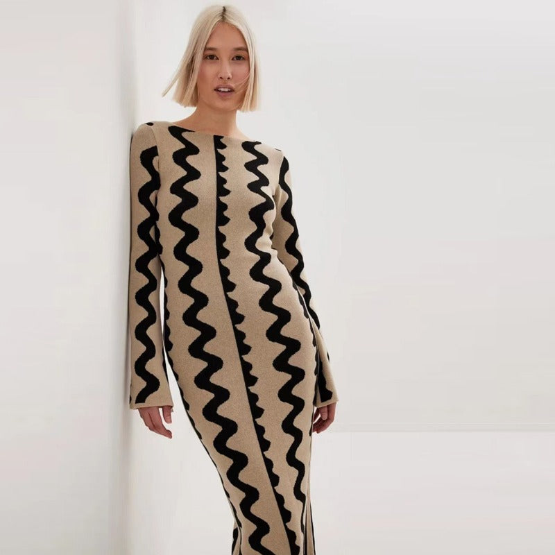 Flare Sleeve Knitted Dress Women's