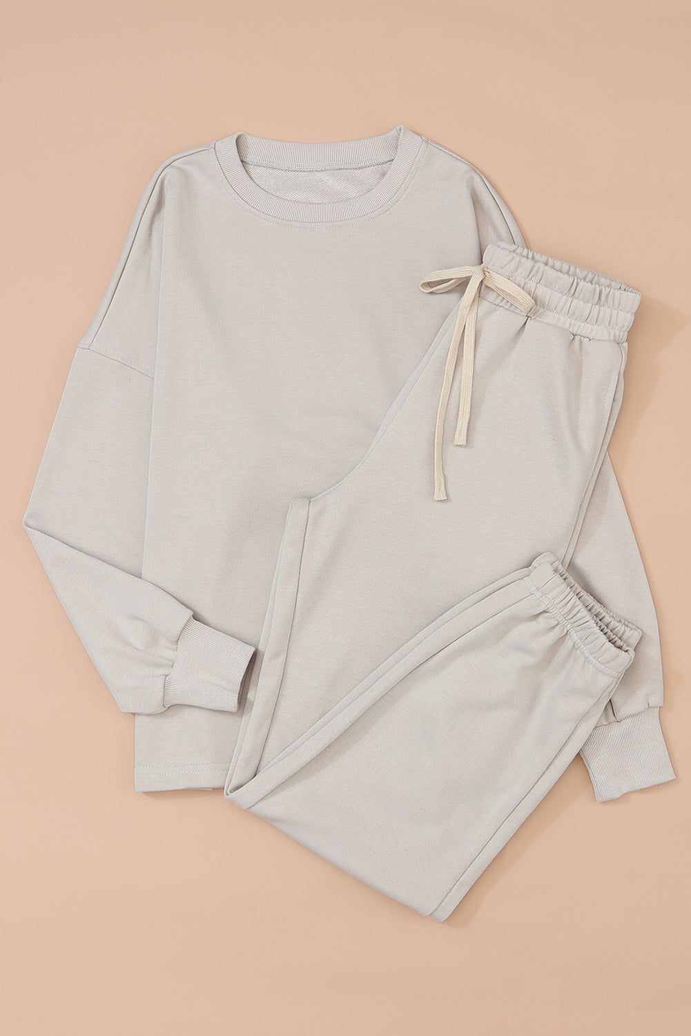 Gray Long Sleeve Top and Drawstring Pants Lounge Outfit