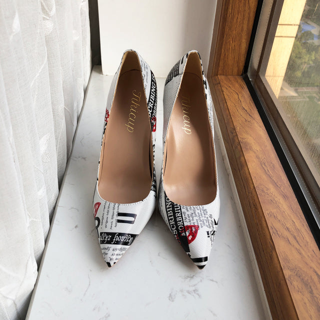 Graphic Print Point Toe High Heel Shoes