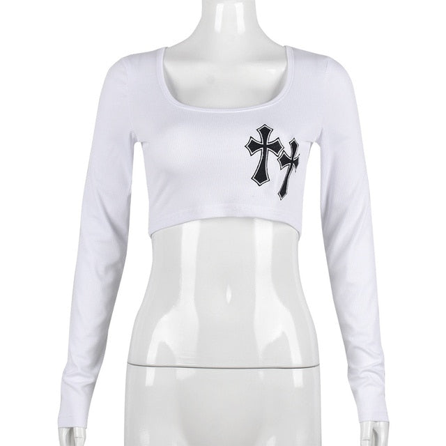 Cross Embroidered Crop Top
