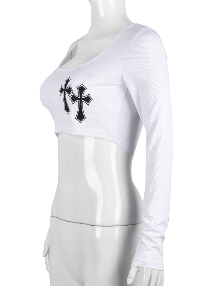 Cross Embroidered Crop Top