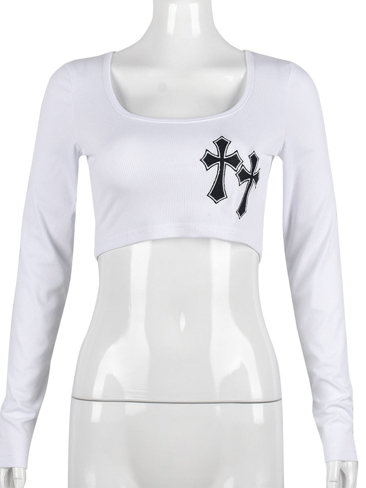 Cross Embroidered Crop Top
