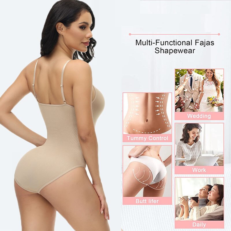 Women V Neck Spaghetti Strap One Piece Body Shaper